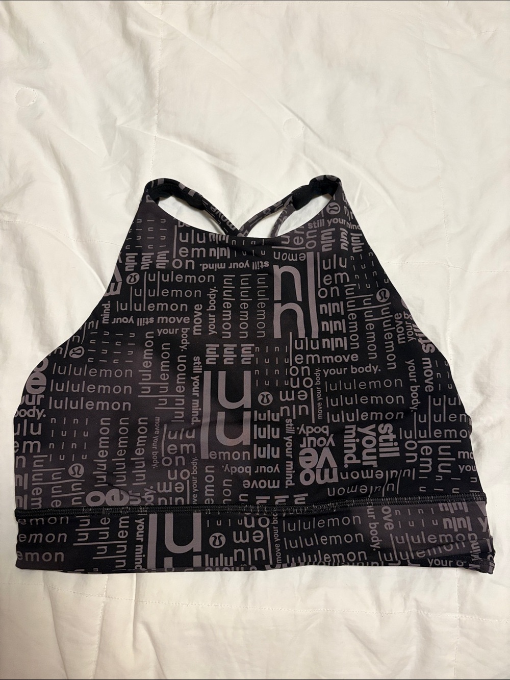 lululemon athletica Black Logo-Print Strappy High-Neck Sports Bra Sz 8